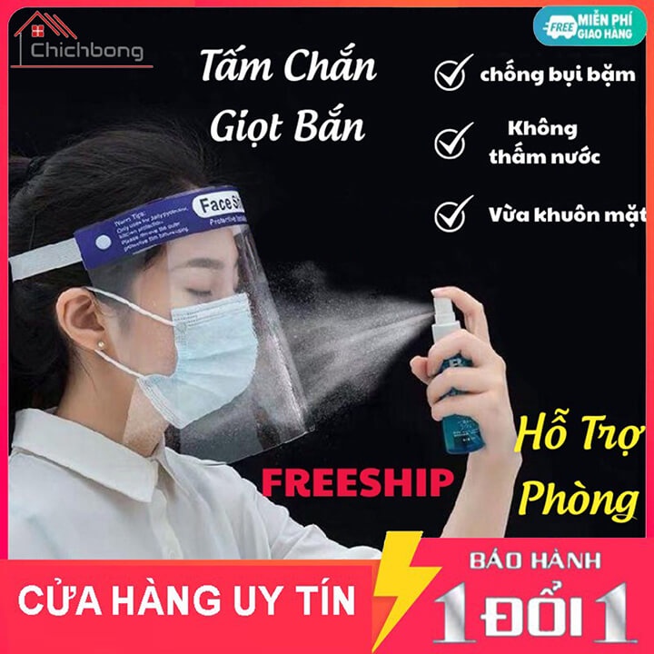 Kính chắn giọt bắn phòng dịch trong suốt Face Shield, tấm chắn giọt bắn chống bụi, kháng khuẩn bảo vệ mắt