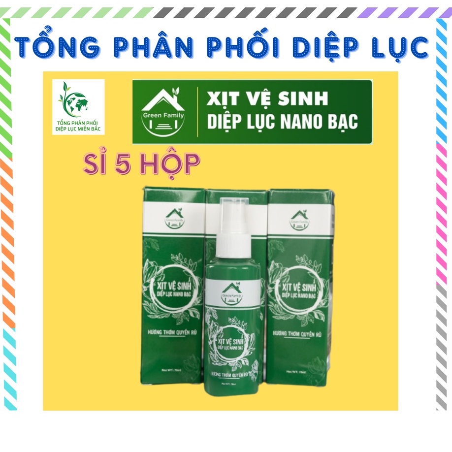 Xịt Diệp Lục Nano Bạc (Sỉ 5 Hộp) Kháng Khuẩn, Giảm Mùi Hôi, Ngứa Ngáy, Phòng Ngừa Viêm Nhiễm, Nấm Ngứa - Green Family