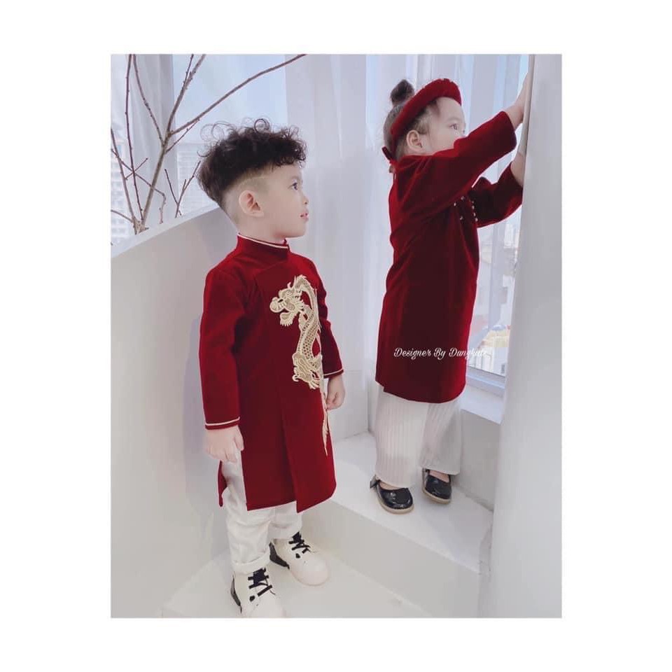 Áo dài cách tân cho bé trai bé gái, Áo dài Tết mẫu mới hottrend vải gấm cao cấp cho bé từ 9kg đến 35kg