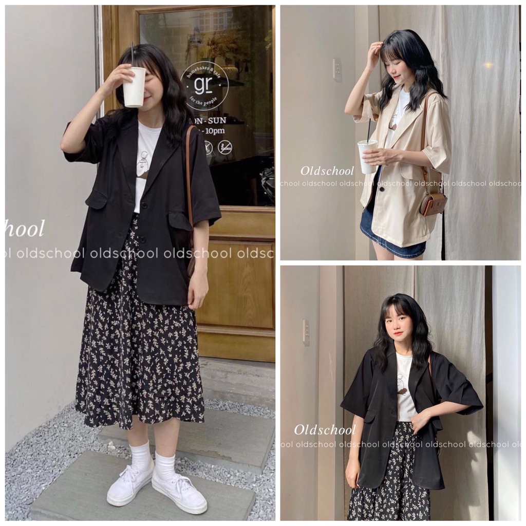 [Ảnh thật/Sẵn] Áo blazer cộc tay túi nắp phong cách Hàn Quốc - Áo vest tay lỡ túi nắp