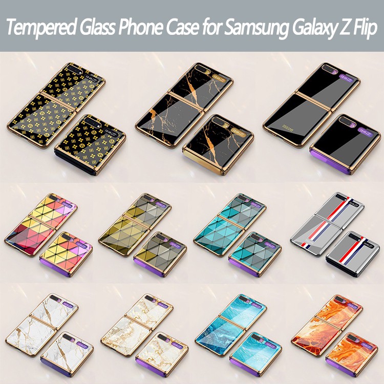 Ốp điện thoại PC mặt kính mạ điện phong cách thời trang bảo vệ cho Samsung Galaxy Z Flip