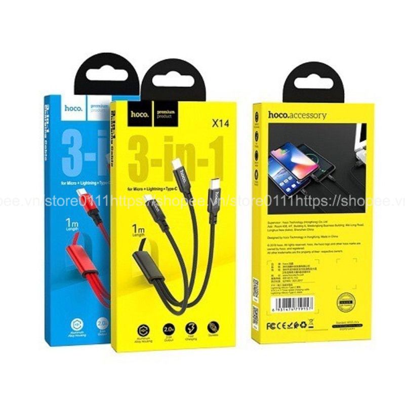 Cáp sạc đa năng 3 in 1 Hoco cổng micro-USB//Type-C dài 1M