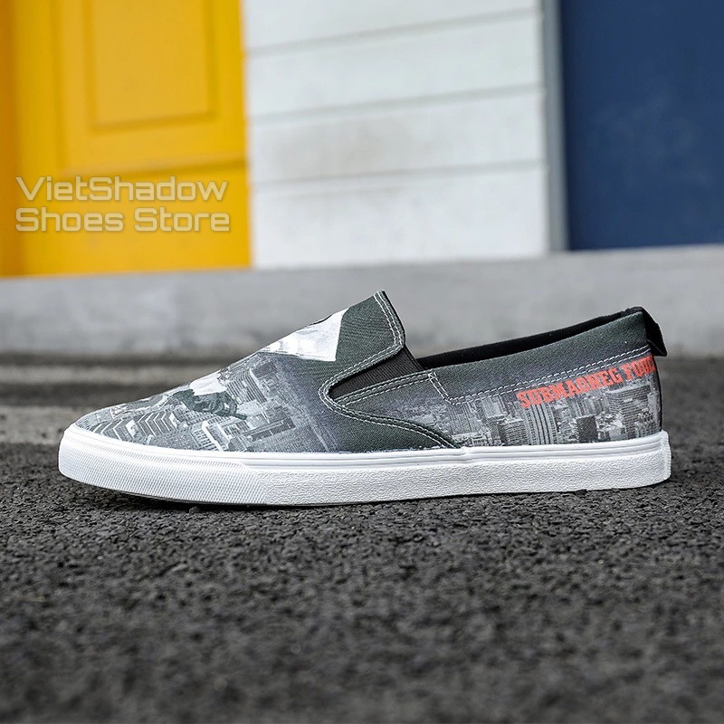 Slipon nam - Giày lười vải họa tiết hot trend - Chất liệu vải thô 2 màu xám xanh và xám trắng - Mã SP 1220 | BigBuy360 - bigbuy360.vn
