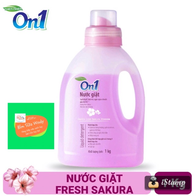 Nước giặt On1 hương Fresh Sakura 1kg- Sạch khuẩn, khử mùi, kết hợp giặt xả 2 trong 1