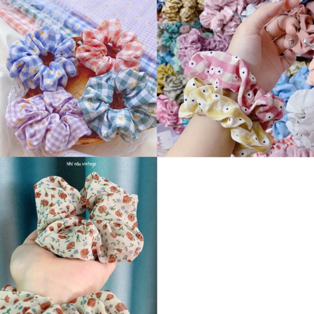 Cột tóc scrunchies hoạ tiết hoa nhí