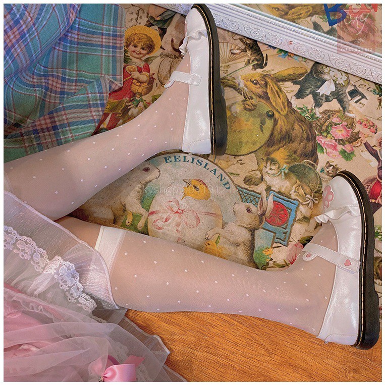[Sỉ lẻ] Tất, vớ mỏng tới bắp chân Lolita họa tiết chấm bi vô cùng dễ thương