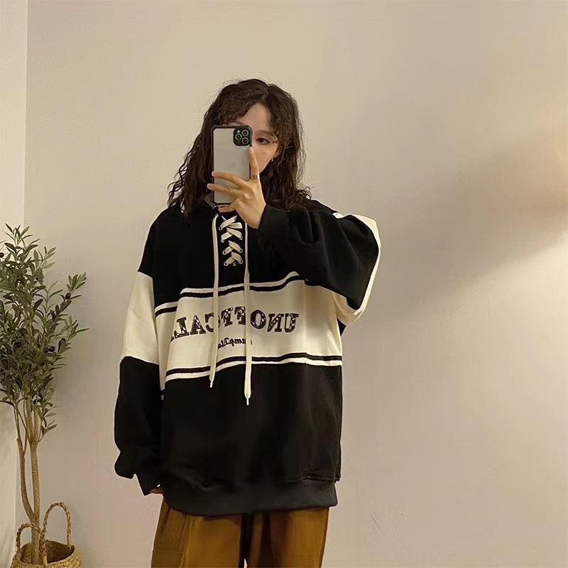 ZHELIHANGFEI Áo Sweater Tay Dài Cổ POLO Buộc Dây Kiểu Retro Nhật Bản Dễ Phối Đồ