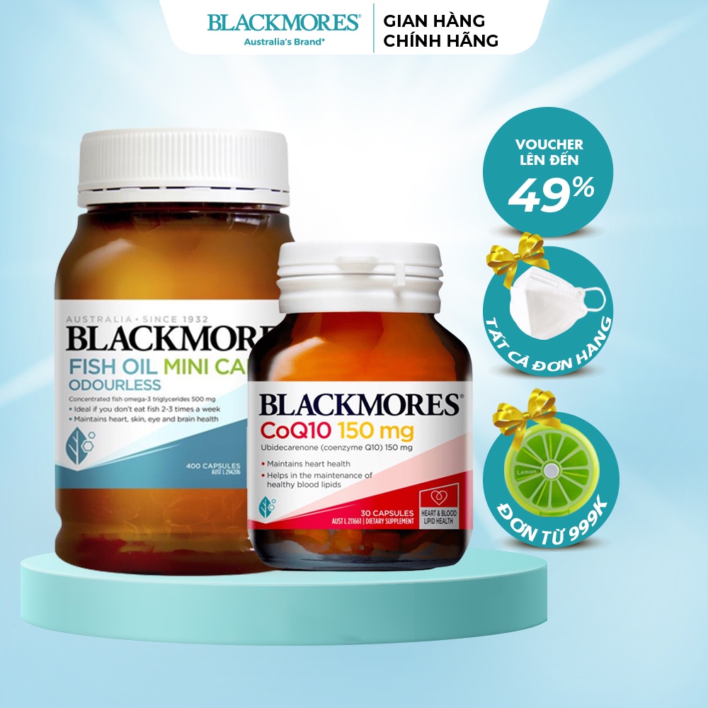 Combo Viên uống Minicaps Odourless Fish Oil Blackmores 400 viên + Viên uống cải thiện tim mạch CoQ10 30 viên Blackmores