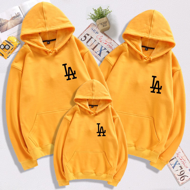 Áo Hoodie Gia đình + Nón/Túi như hình Cotton Nỉ da cá (kèm Logo thương hiệu) Logo LA
