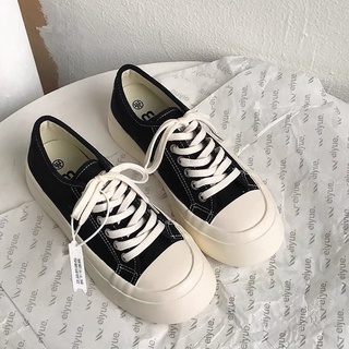 Giày thể thao nữ CV basic Ulzzang 2 màu đơn giản đen trắng dễ phối đồ đế êm cao 4cm vải canvas, sneaker nữ đi học giá rẻ