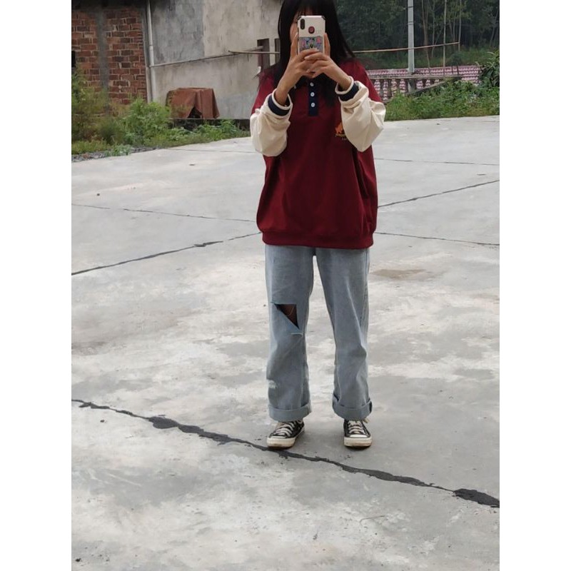 [ORDER] Áo polo nỉ da cá tay phối màu in hình ulzzang (ảnh thật) | BigBuy360 - bigbuy360.vn