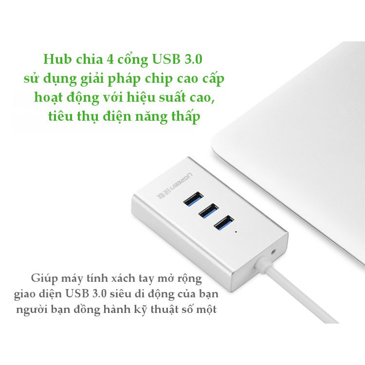 [Mã ELMALL300K giảm 5% đơn 500K] Bộ chia USB 3.0 sang 4 cổng USB 3.0 vỏ hợp kim nhôm chính hãng UGREEN CR126