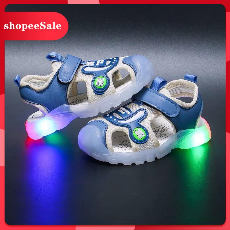 [Mẫu mới] Sandal phối lưới có đèn led - dép rọ chống vấp đế mềm chống trượt siêu mềm, siêu êm cho bé mã 860 ( có video ả