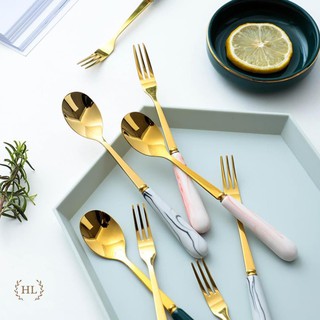 Thìa cafe sứ - nĩa tý sứ cao cấp | thìa nĩa inox cán sứ