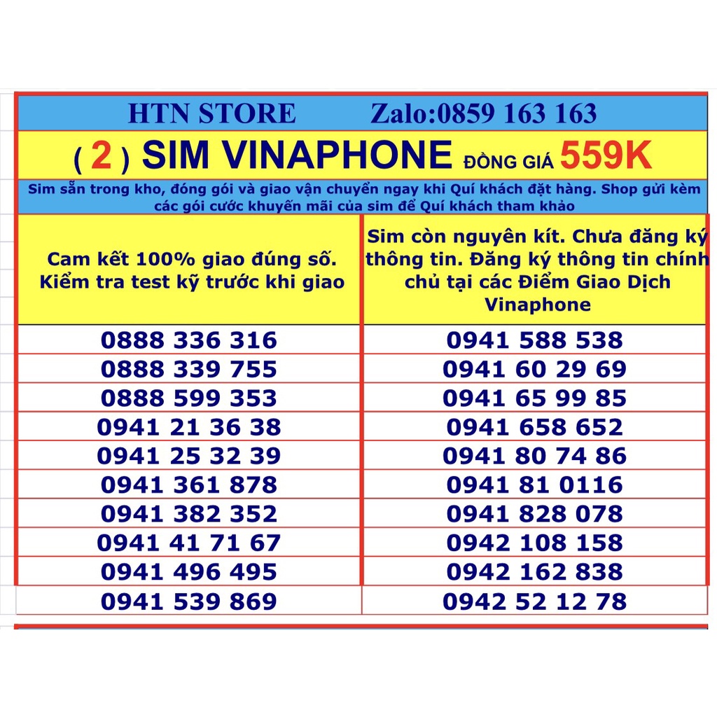 Sim số đẹp Vinaphone đồng giá 559k (2) – sim trả trước nghe gọi và 4G