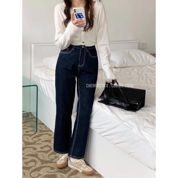 Quần Jeans suông chỉ nổi 91706 CHERRYCOCO