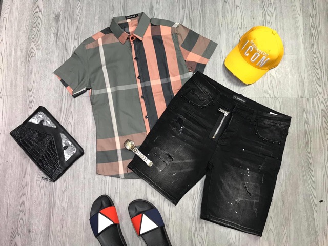 Áo sơ mi bbr nam tay ngắn kẻ sọc chất co dãn thời trang. | BigBuy360 - bigbuy360.vn