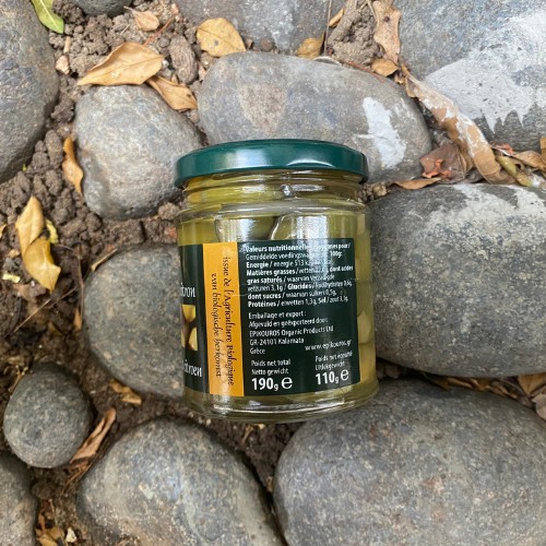 Quả oliu xanh hữu cơ ngâm nước muối (đã tách hạt) - Epikouros - nhân chanh 190gr