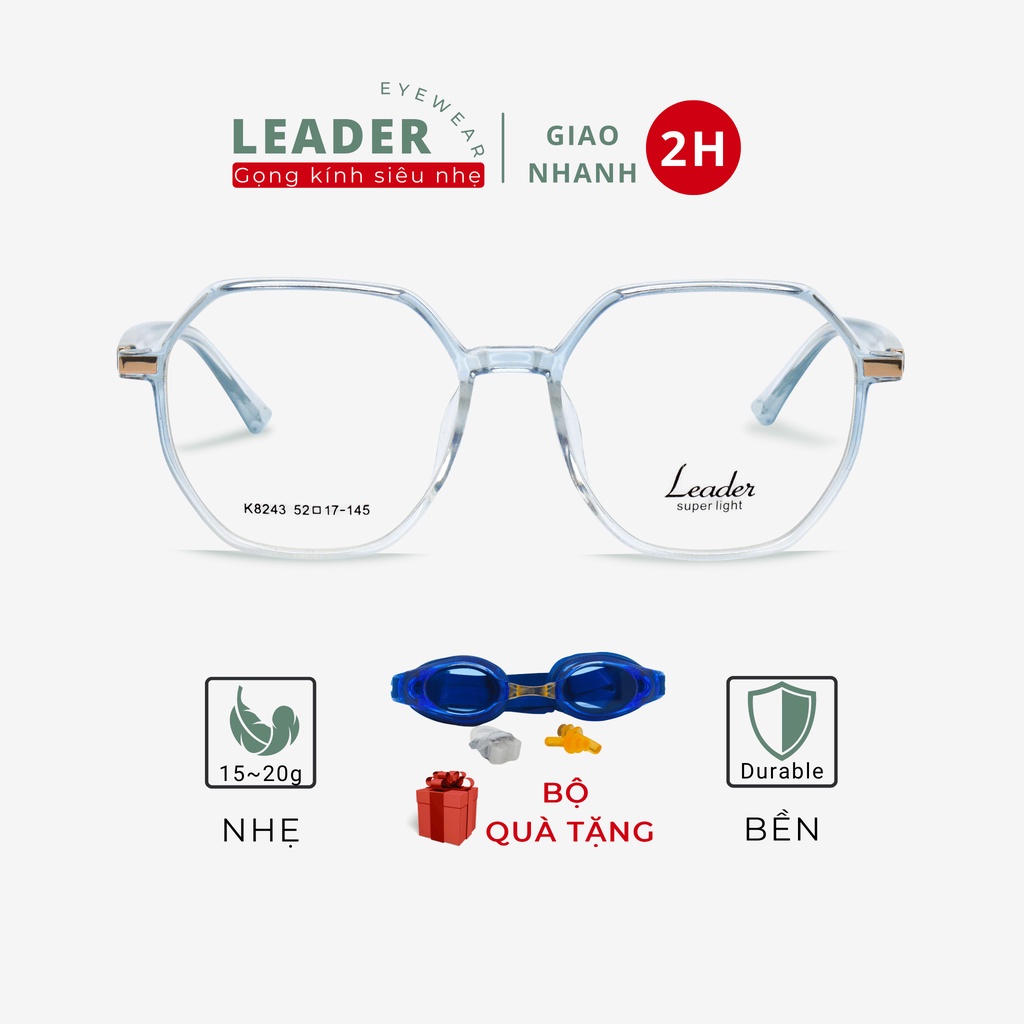 Gọng kính cận tròn Leader K8243, phụ kiện thời trang nam/nữ đeo giả cận, nhựa TR90 siêu nhẹ