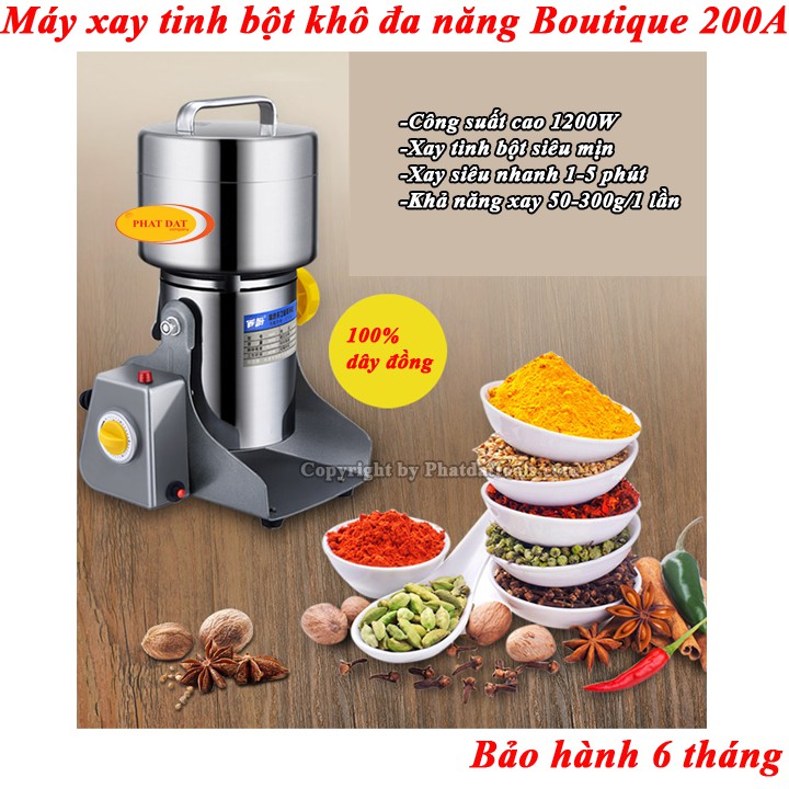 Máy Xay Nghiền Tinh Bột Khô Đa Năng 200A Siêu Mịn -Vỏ Inox bóng đẹp-Bảo Hành 6 Tháng