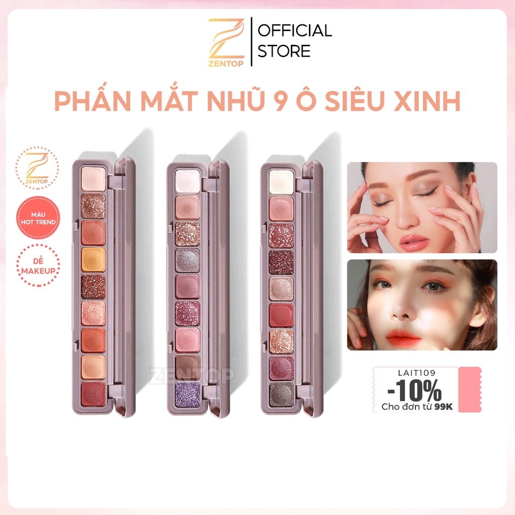 Bảng phấn mắt nhũ 9 ô lì mịn siêu xinh Soft Eye Shadow trang điểm mắt hot trend ZENTOP