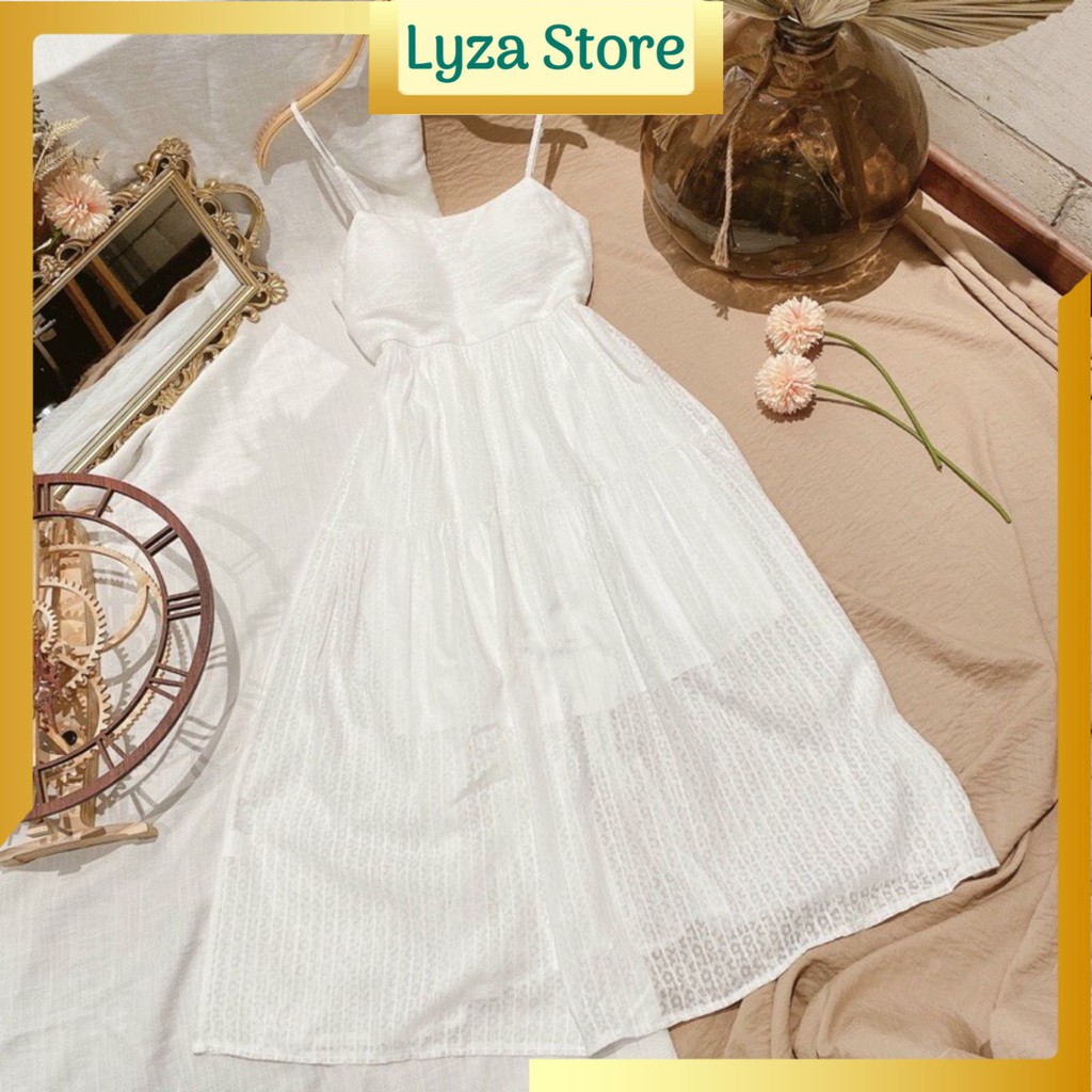 Váy 2 dây trắng maxi dáng dài tiểu thư cá tính