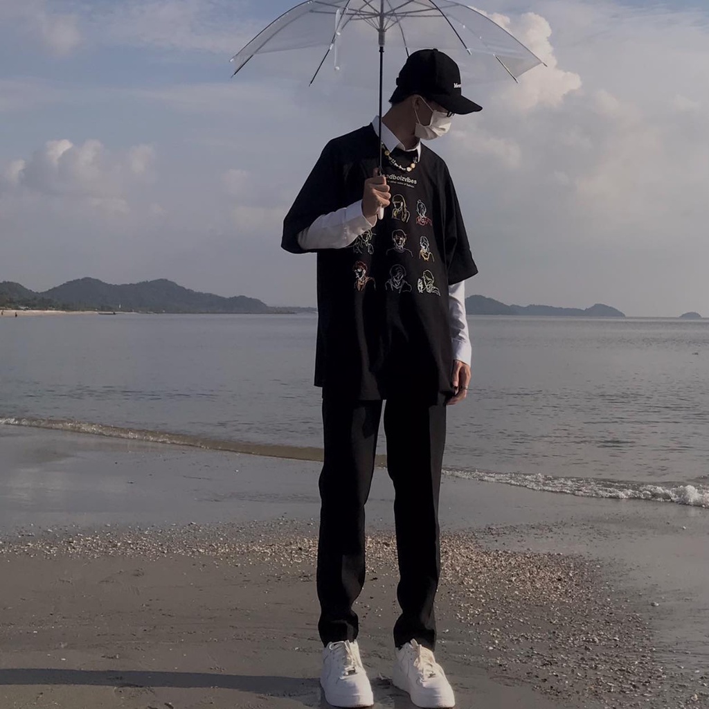 Áo thun tay lỡ SADBOIZ SADBOIZVIBES form rộng chất cotton thêu mặt mếu