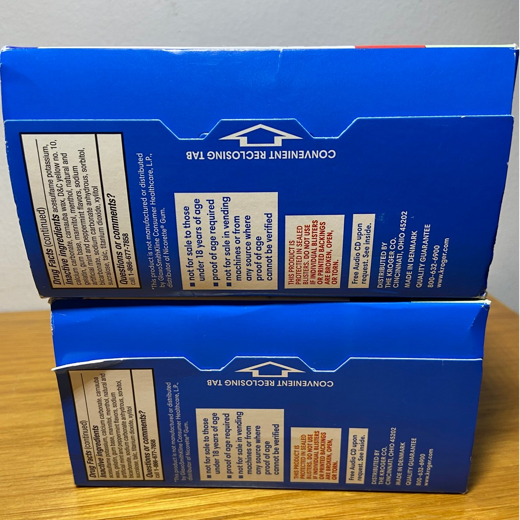 Kẹo cao su Kroger Nicotine Gum 2mg,160 viên, hương bạc hà