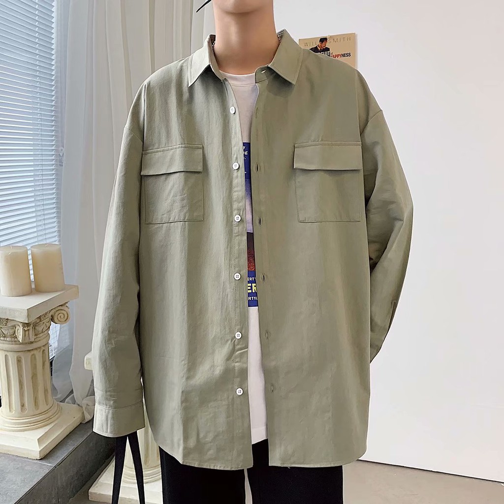 Áo sơ mi nam tay dài thời trang Hàn Quốc nhiều túi size M - 3XL