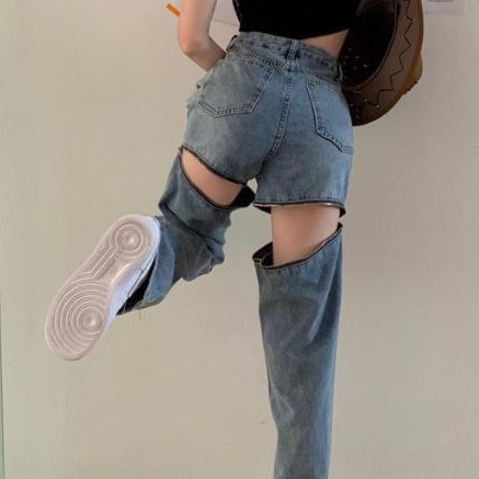 Quần jeans ROSE BLACKPINK ulzzang ống rộng kéo khoá phong cách cá tính thời trang Becky
