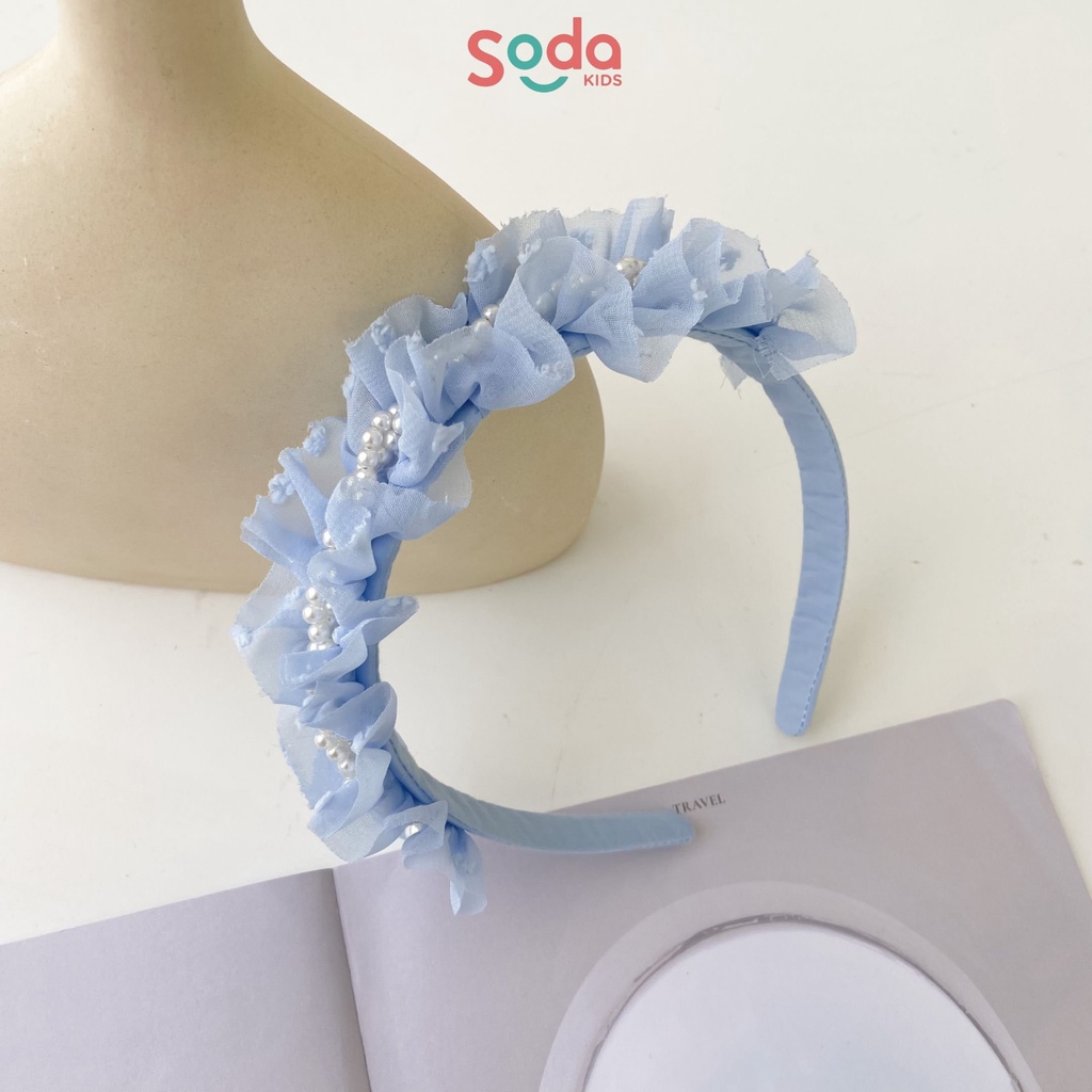 Bờm tóc bé gái SODA KIDS chuỗi ngọc phối voan ren, dễ thương. phong cách tiểu thư