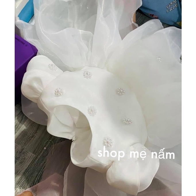 Đầm bé gái cộc tay dáng xòe phồng công chúa đính ngọc hình bông hoa voan tơ mềm mại - Shop Mẹ Nấm