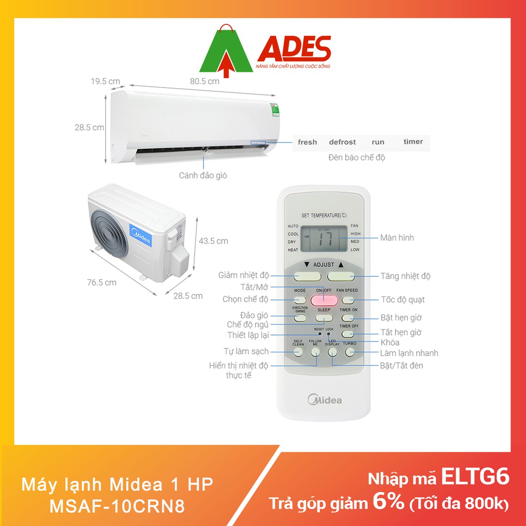 Máy lạnh Midea 1 HP MSAF-10CRN8