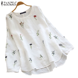 Áo Kiểu ZANZEA Tay Dài Cổ Tròn Thêu Hoa Kiểu Dáng Thời Trang Cho Nữ