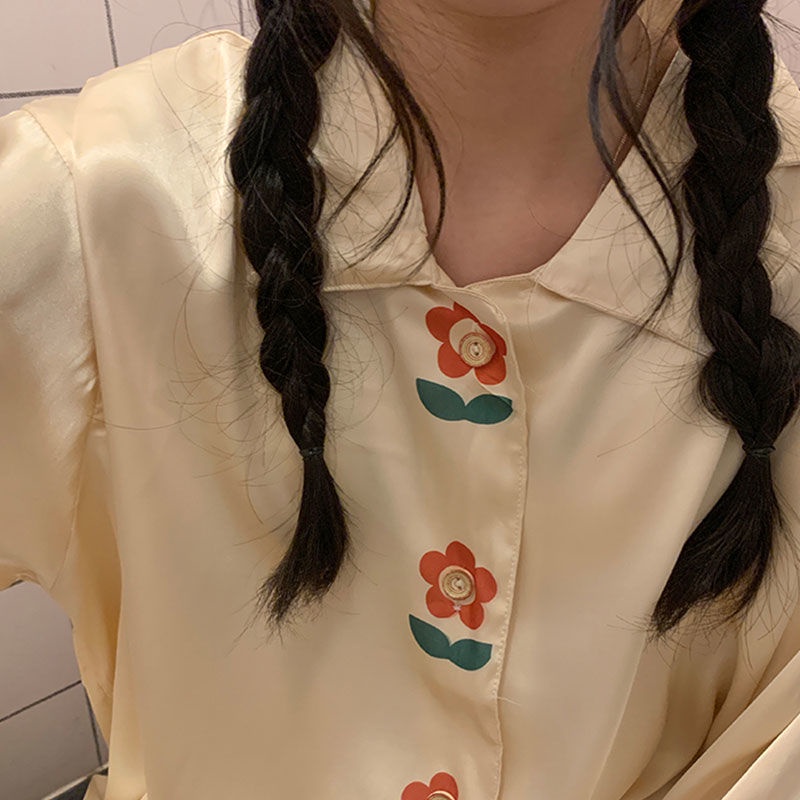 Bộ đồ ngủ tay dài dáng rộng phong cách Hàn Quốc thời trang xuân thu mới cho nữ