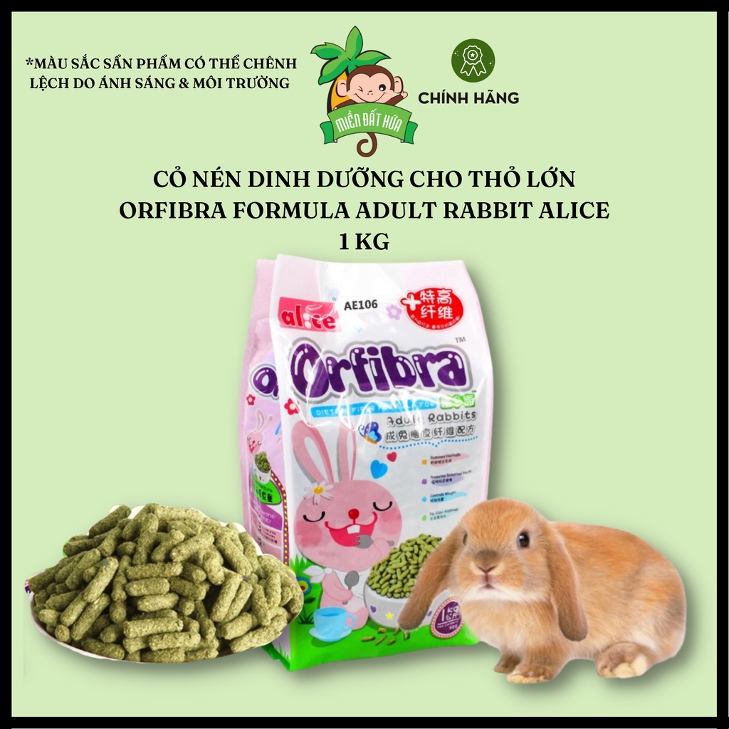 Thức ăn thỏ bọ - Cỏ nén Orfibra dinh dưỡng cho thỏ lớn chính hãng Alice 1kg dành cho thỏ