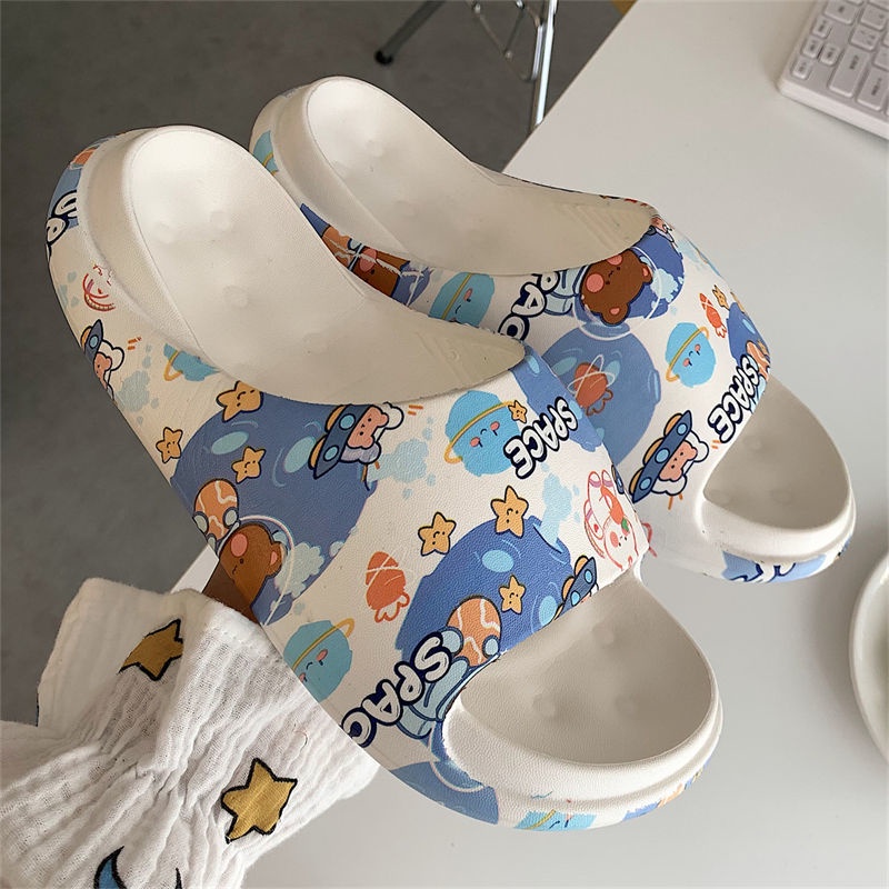 Oeggeo shop Dép Đi Trong Nhà Đế Dày In Họa Tiết Hoạt Hình Cho Nam Và Nữ