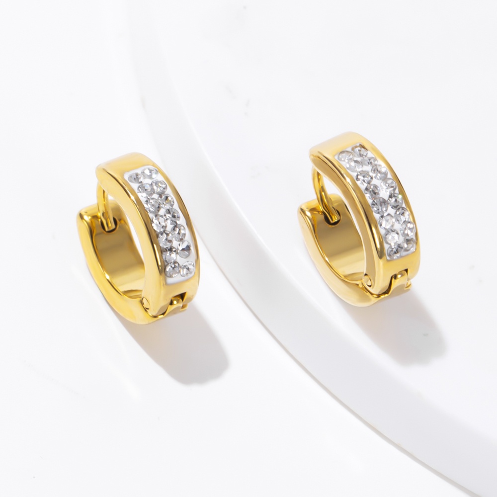 Khuyên Tai Tròn Mạ Vàng 18k Đính Đá 12MM Phong Cách Hiphop Thời Trang