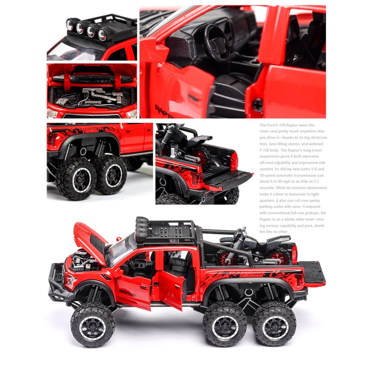 MÔ HÌNH XE Ô TÔ FORD F150 Beast Raptor 6x6 Offroad đúc Kim Loại - tỷ lệ 1:28