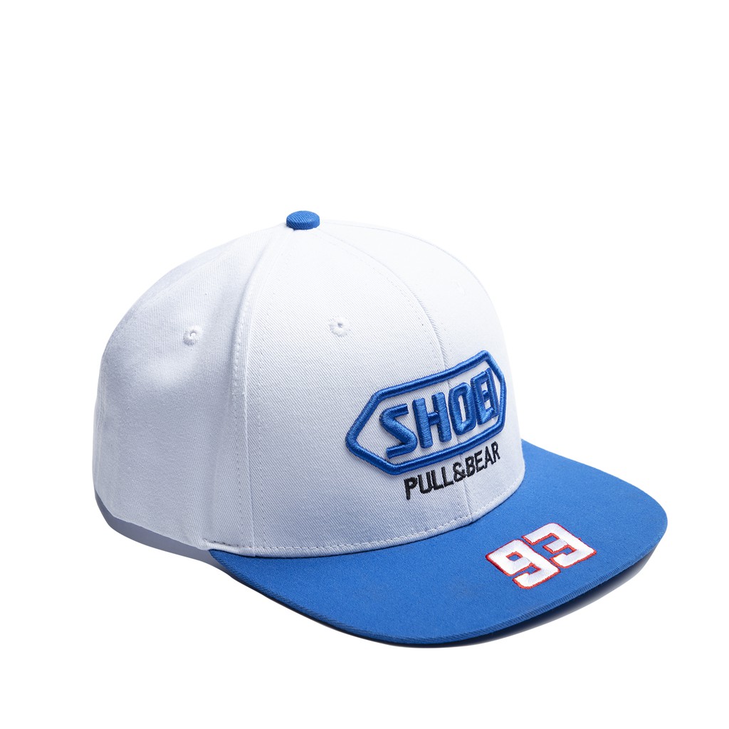 Nón snapback SHOEI màu trắng vành xanh dương 93 - Logo thêu