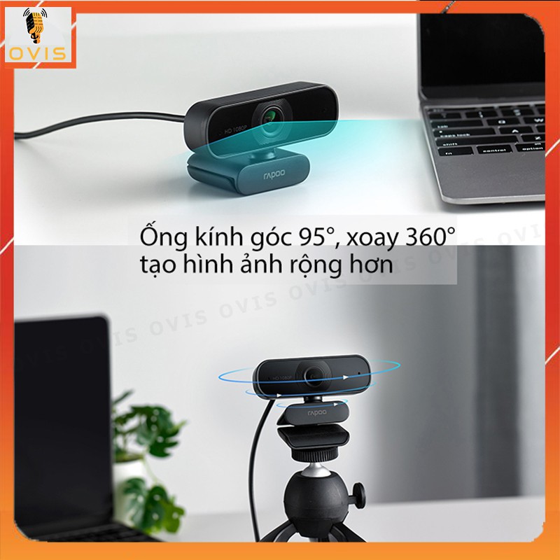 Rapoo C260 - Webcam Họp Trực Tuyến Phân Giải HD 1080p, Góc Siêu Rộng 95°, Tự Động Lấy Nét, Giảm Tiếng Ồn Kép