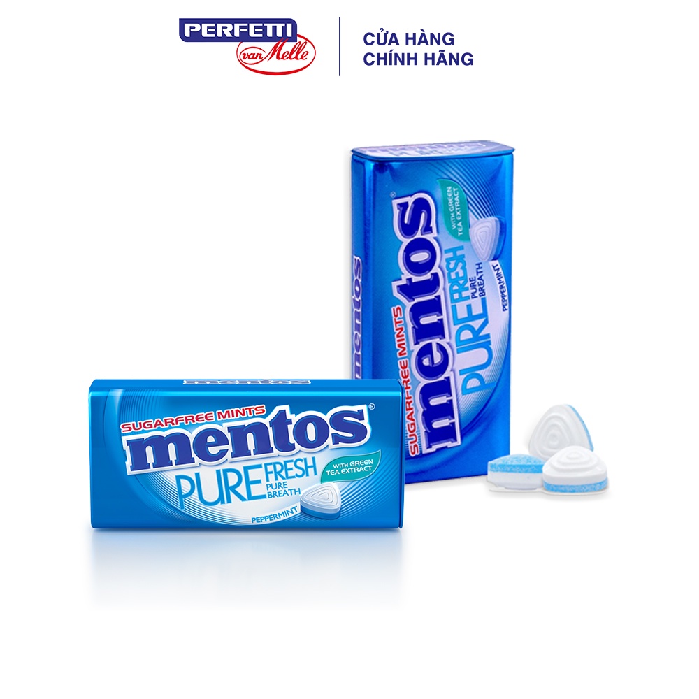 Kẹo ngậm không đường Mentos Pure Fresh hương bạc hà mạnh (hộp 6 hủ)