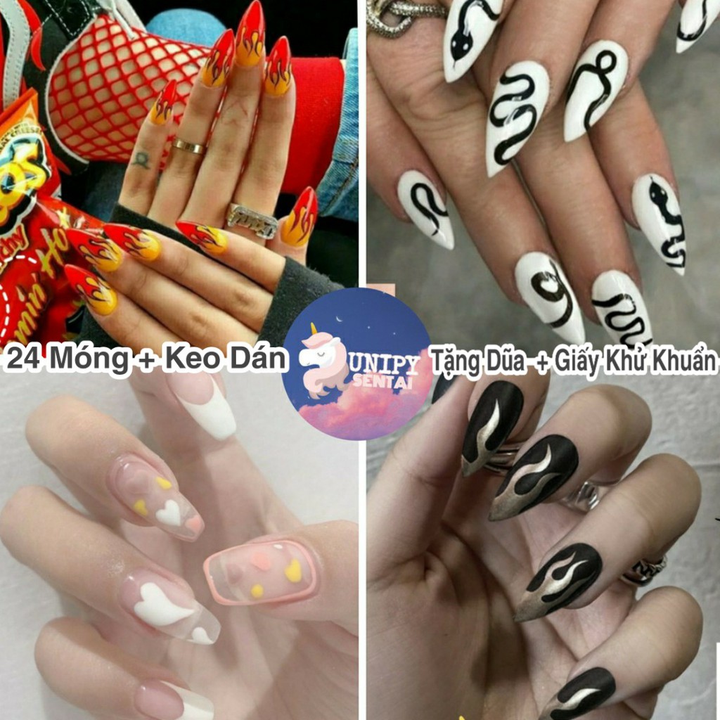 20 Mẫu Móng Giả | Set 24 Móng Tay Giả Kèm Dũa Keo Dán Móng | MÃ B