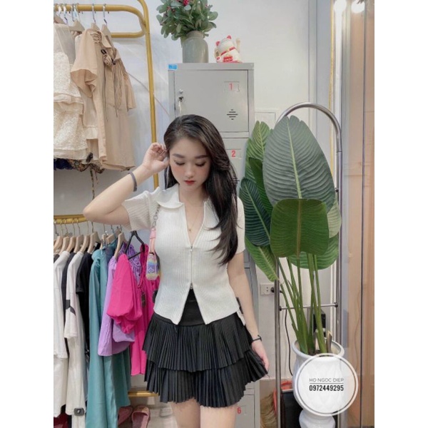 Áo len khóa giữa cổ bẻ hàng QC