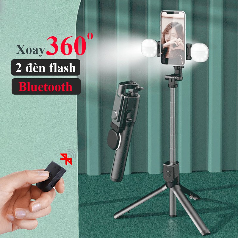 Gậy Tự Sướng chụp hình Avohero L-01 cây chụp ảnh có chân đứng và 2 đèn LED hỗ trợ livestream