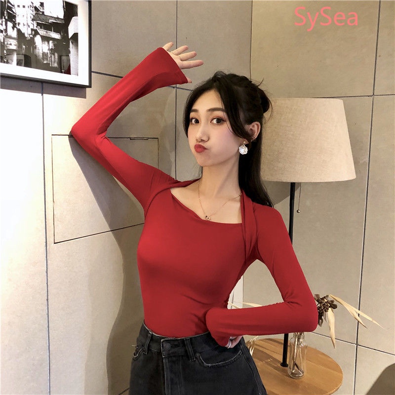 Áo thun tay dài phong cách retro Hàn Quốc cho nữ