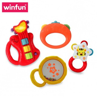 Set 4 món đồ chơi âm nhạc đàn Guitar kèm xúc xắc lục lạc cầm tay Winfun 3131 cho bé sơ sinh tới 3 tuổi