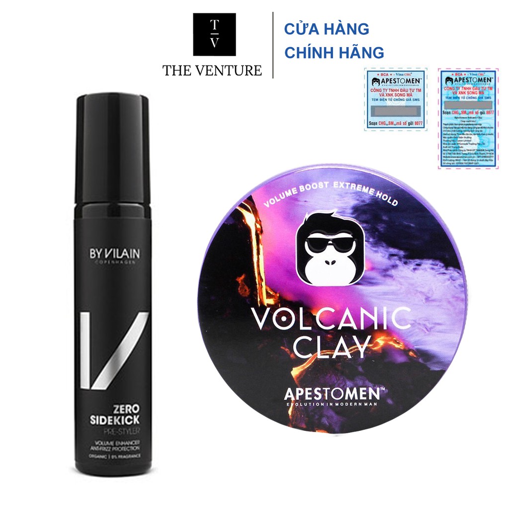 Combo Sáp Vuốt Tóc Nam Apestomen Volcanic Clay và Chai Xịt Tạo Phồng và Dưỡng Tóc Sidekick Zero By Vilain Chính Hãng