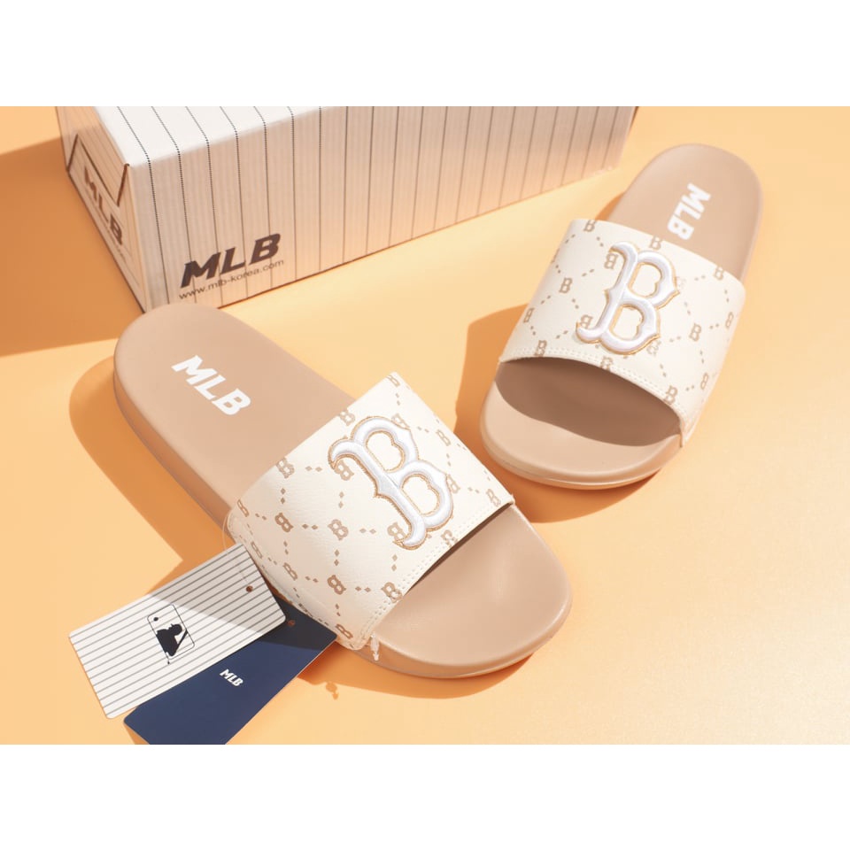 Dép M.L.B nâu unisex quai ngang nam nữ tặng kèm hộp