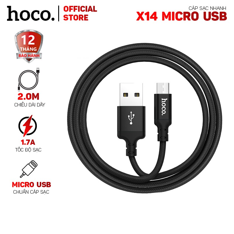 Cáp sạc nhanh Hoco X14 Micro Usb dành cho các thiết bị Android